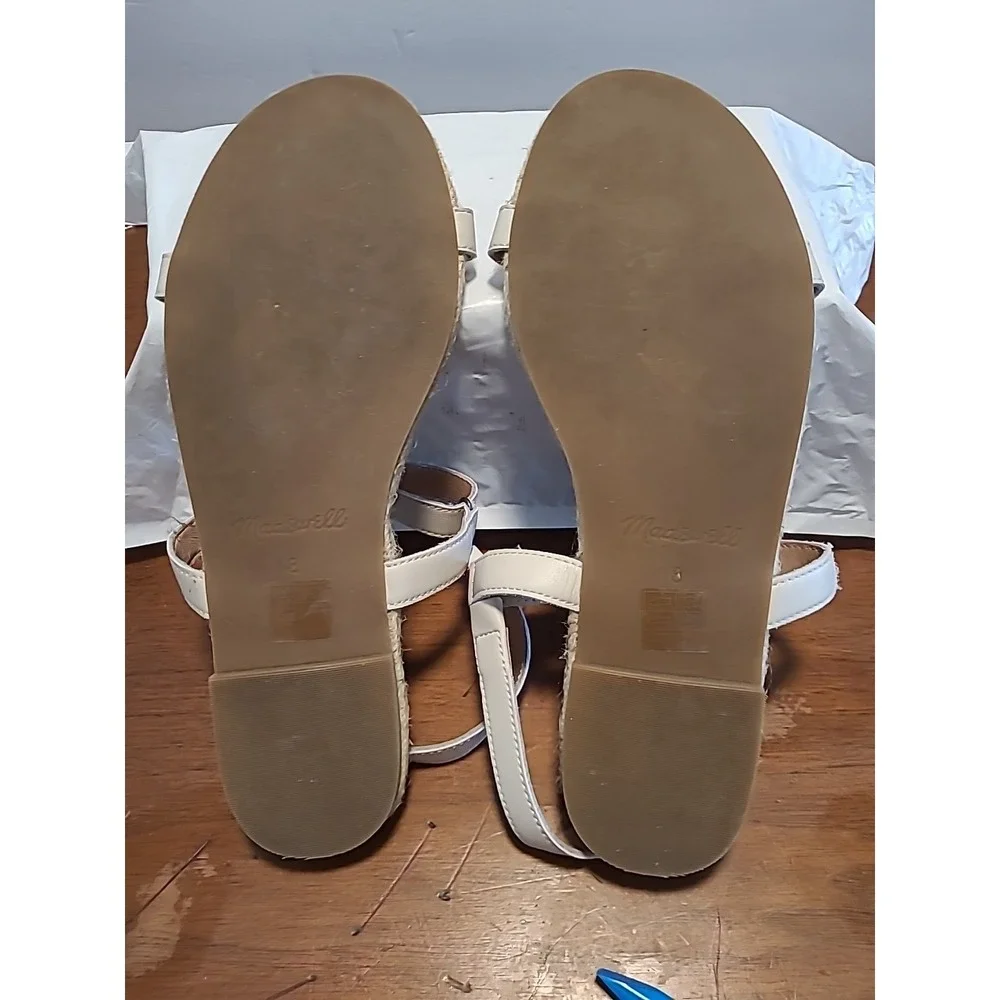 Madewell Hallie Espadrille Sandals Sz 8 Cream Leather Ankle Strap Style NF169